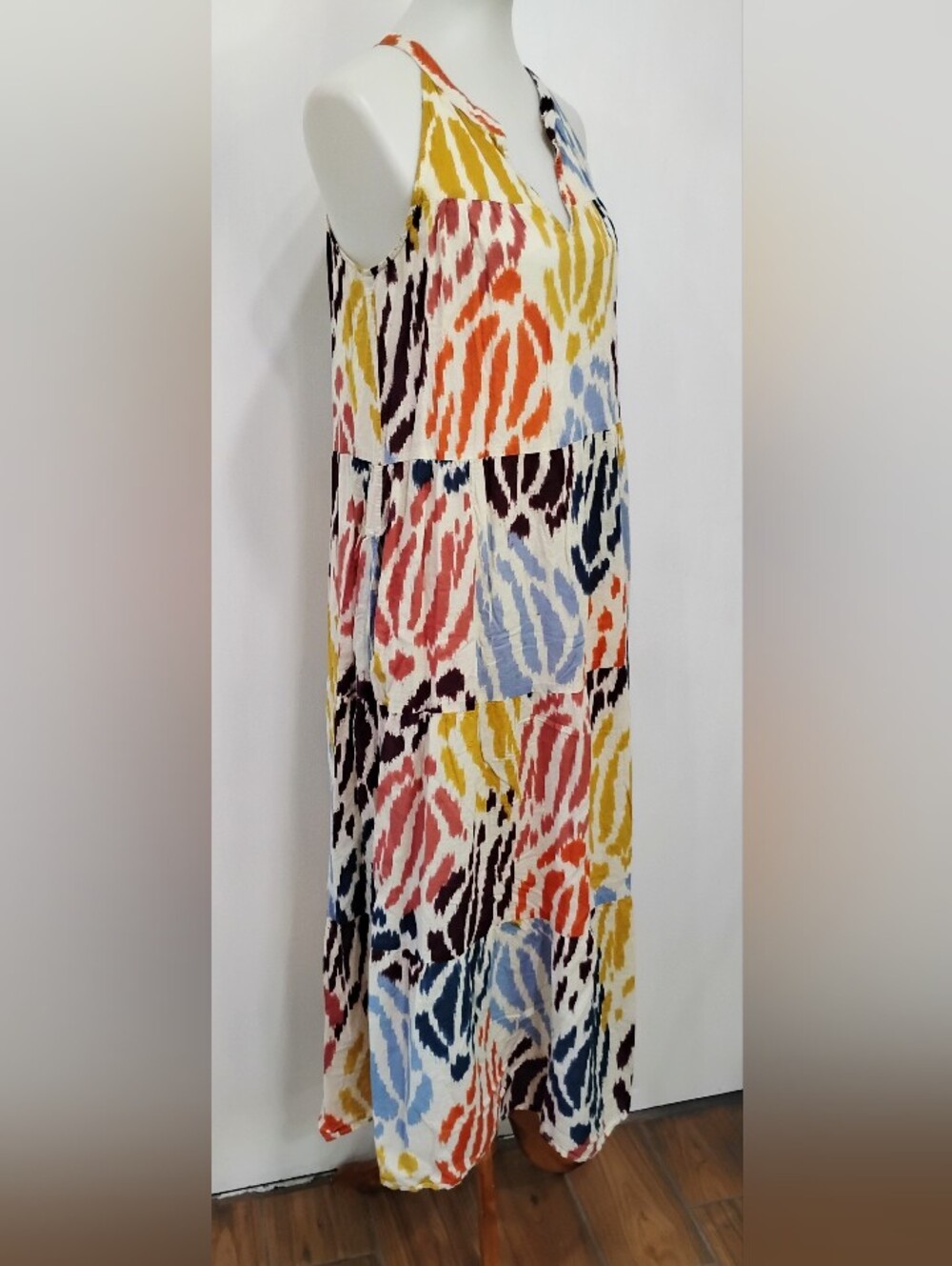 T. TAHARI COTTON BROOMSTICK STYLE MAXI DRESS